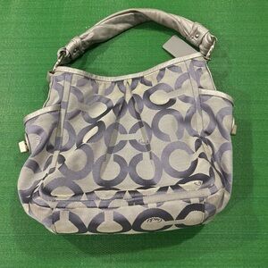 Coach Purple and Gray Signature Shoulder BOHO Bag